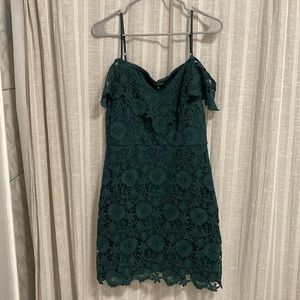 Crochet Cutie Forest Green Crochet Lace Off-the-Shoulder Dress